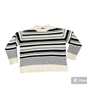 Ann Taylor Chunky Knit Wool Blend Cream/Black Striped Sweater Size XXL